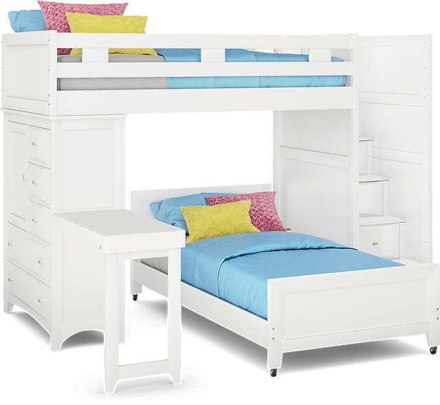 Kids Ivy League 2.0 White Twin/Twin Step Bunk with Chest & Desk Attachment - Thumbnail - Image 1