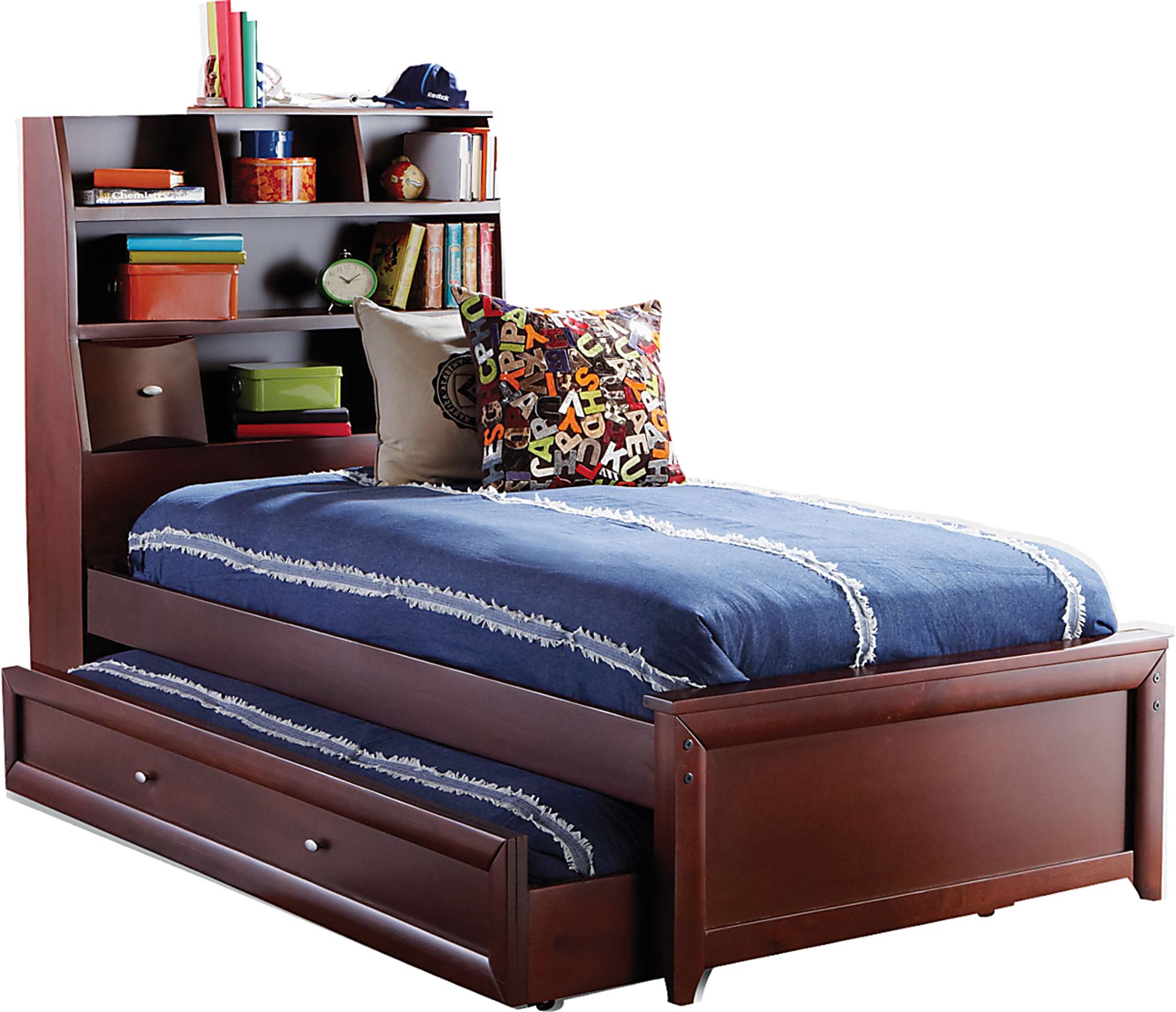 Kids Ivy League Cherry 4 Pc Full Bookcase Bed with Twin Storage Trundle - Image 1