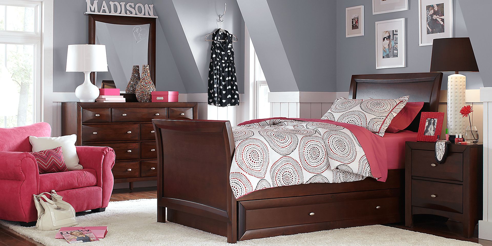 Kids Ivy League Cherry 5 Pc Twin Sleigh Bedroom - Image 1