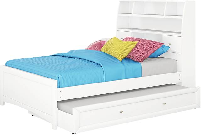 Kids Ivy League White 4 Pc Full Bookcase Bed with Twin Storage Trundle - Thumbnail - Image 1