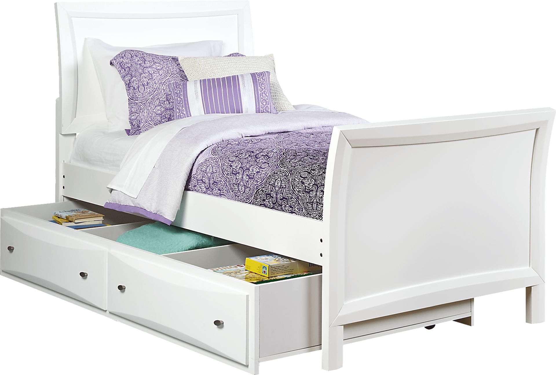 Kids Ivy League White 4 Pc Twin Sleigh Bed with Twin Storage Trundle - Image 1
