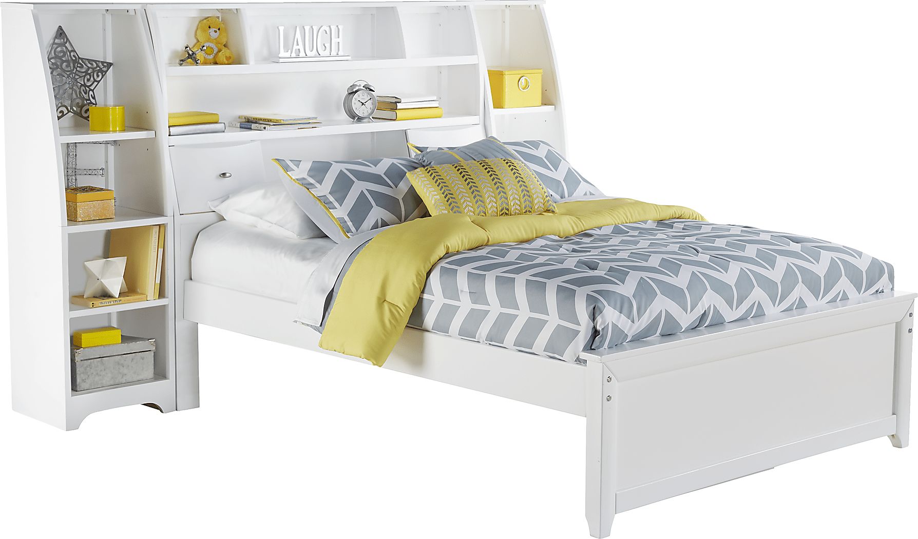 Kids Ivy League White 5 Pc Full Bookcase Wall Bed with Storage Piers