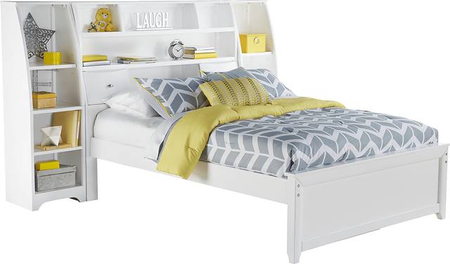 Kids Ivy League White 5 Pc Full Bookcase Wall Bed with Storage Piers - Thumbnail - Image 1