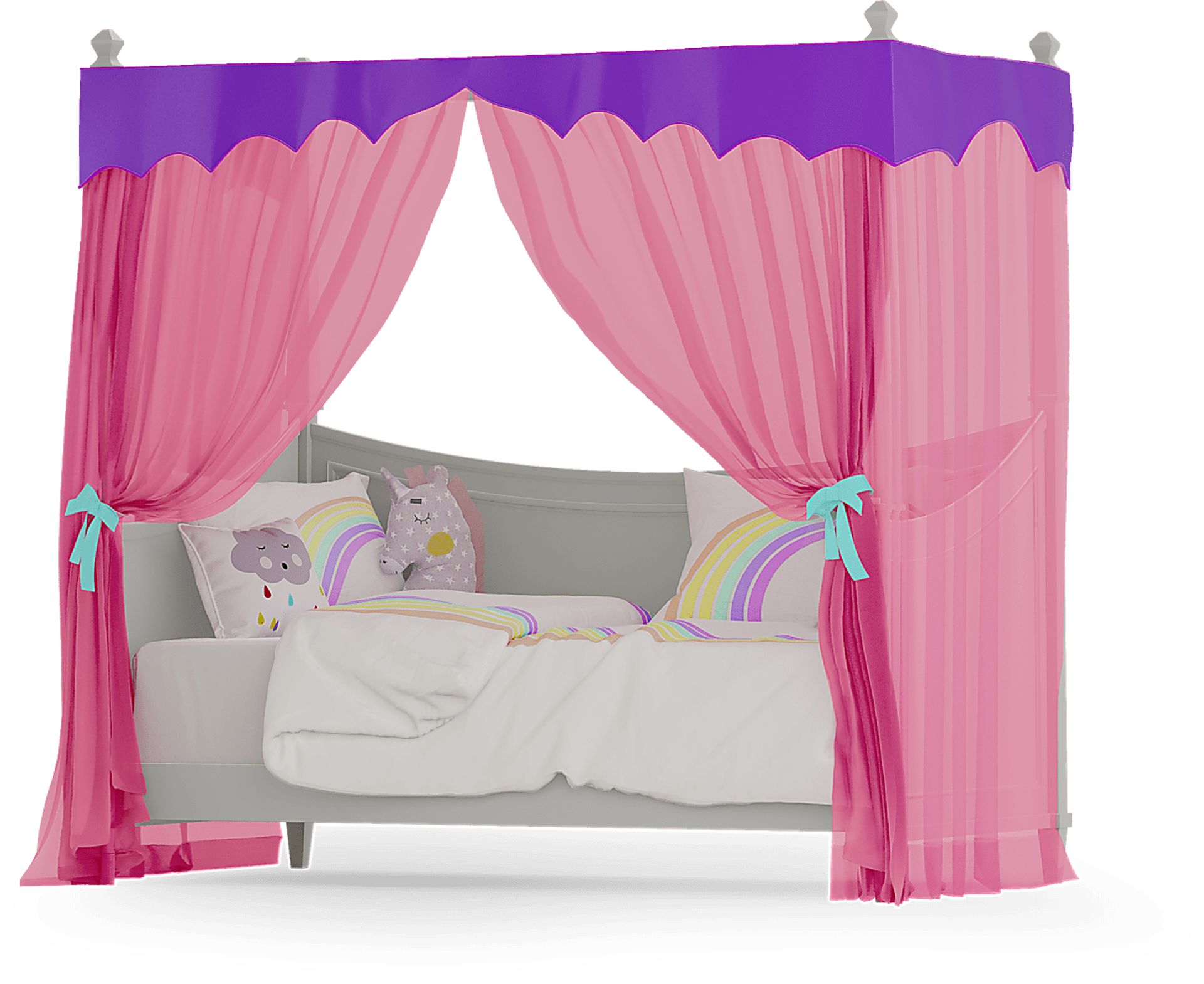 Kids Jaclyn Place Gray Canopy Daybed with Pink and Purple Fabric - Image 1