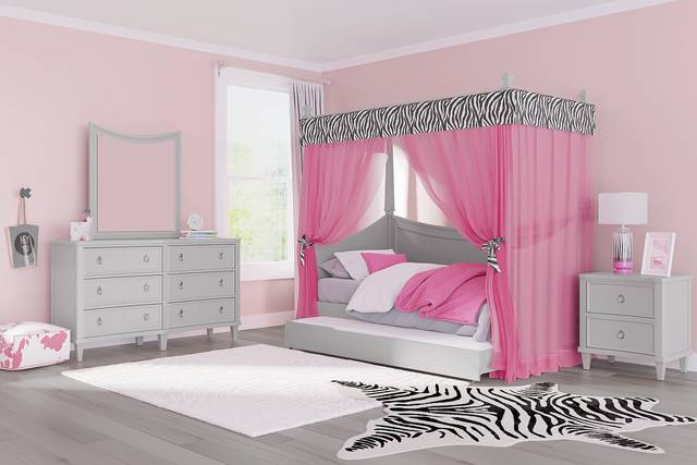 Kids Jaclyn Place Gray Canopy Daybed with Pink Zebra Fabric - Thumbnail - Image 2