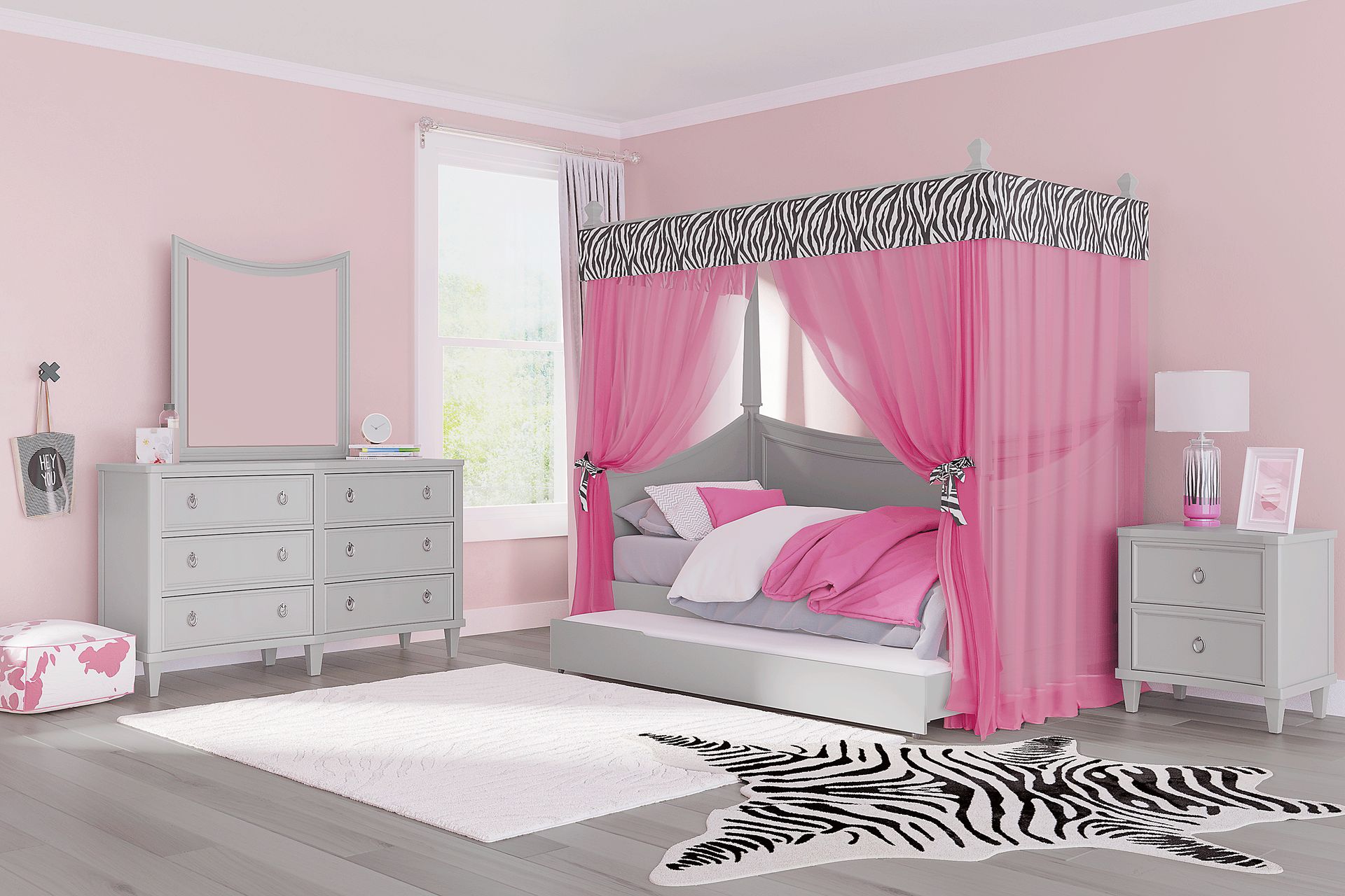 Kids Jaclyn Place Gray Canopy Daybed with Pink Zebra Fabric - Image 2