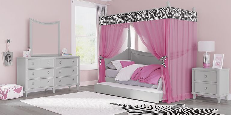 Kids Jaclyn Place Gray Canopy Daybed with Pink Zebra Fabric