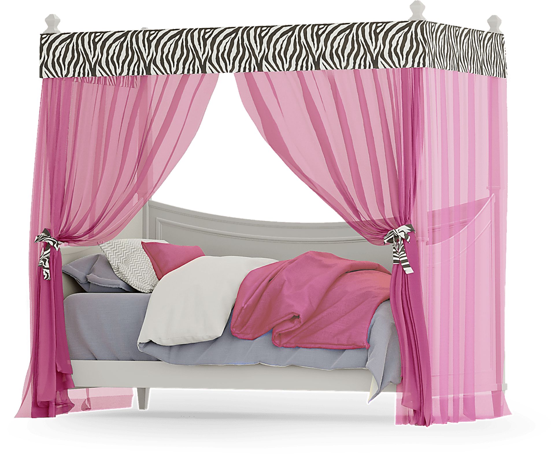 Kids Jaclyn Place Ivory Canopy Daybed with Pink Zebra Fabric - Image 1
