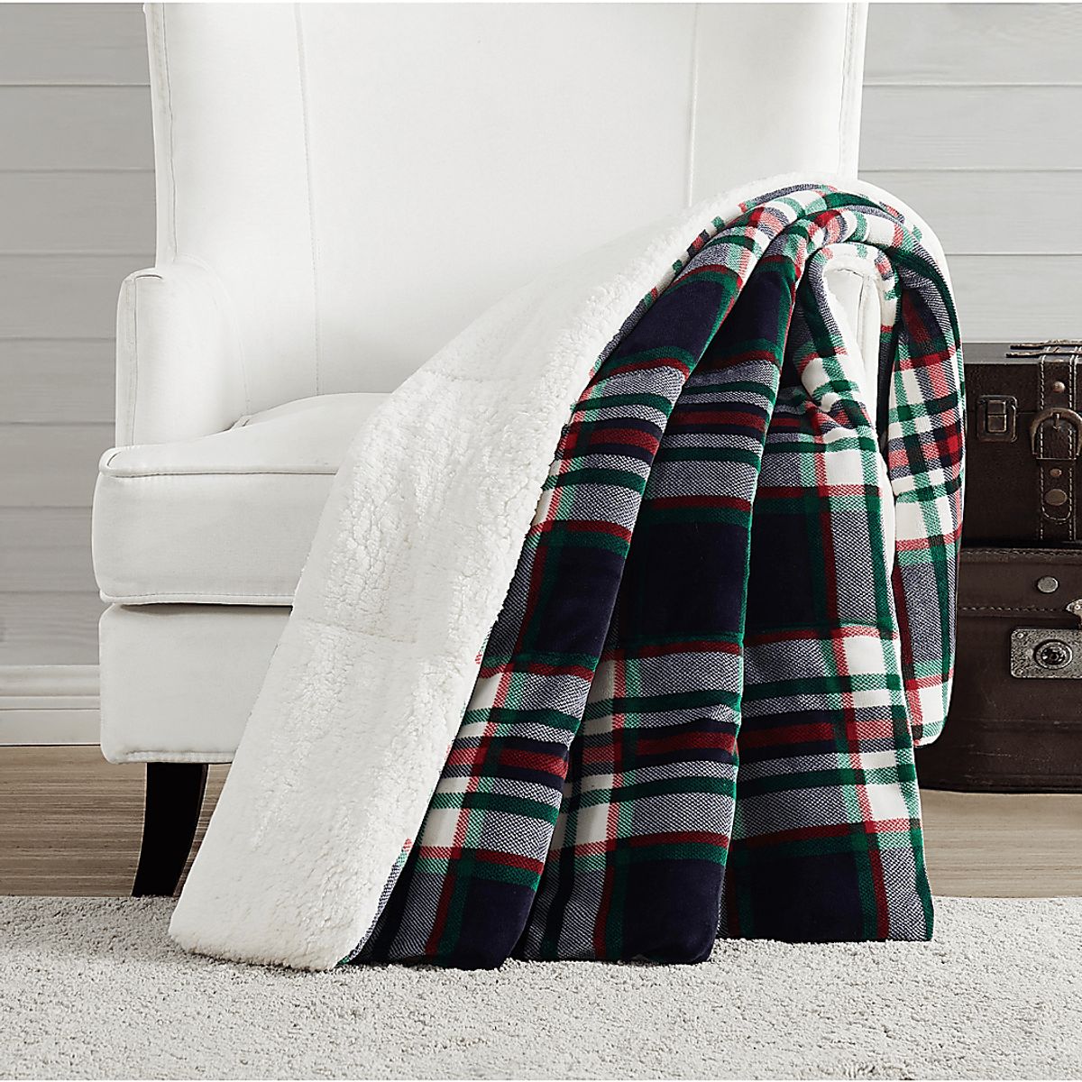 Jakov Blue Polyester Fabric Faux Fur Throw | Rooms to Go