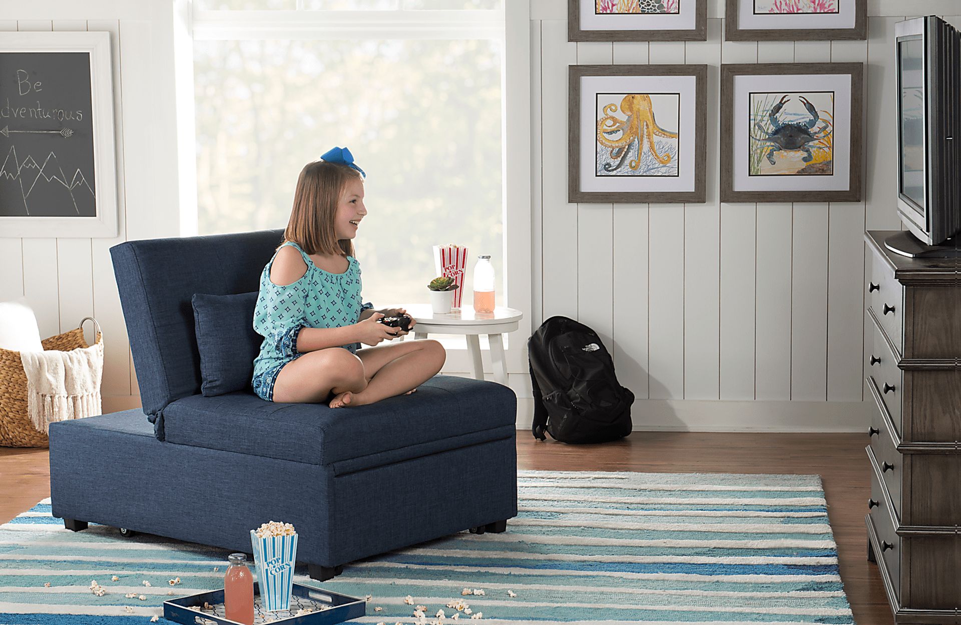 Kids Jaxton Blue Convertible Chair - Image 3
