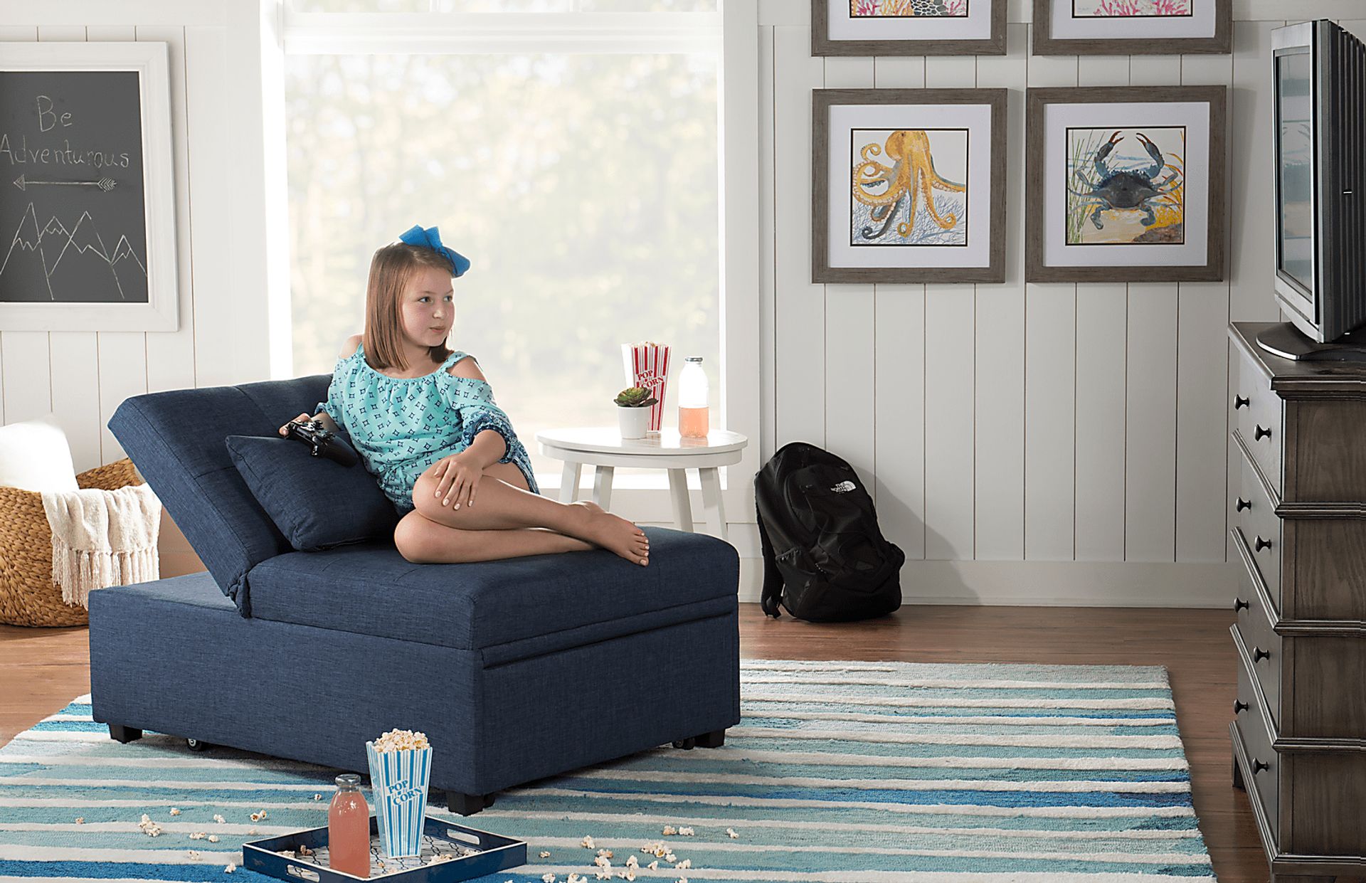 Kids Jaxton Blue Convertible Chair - Image 5