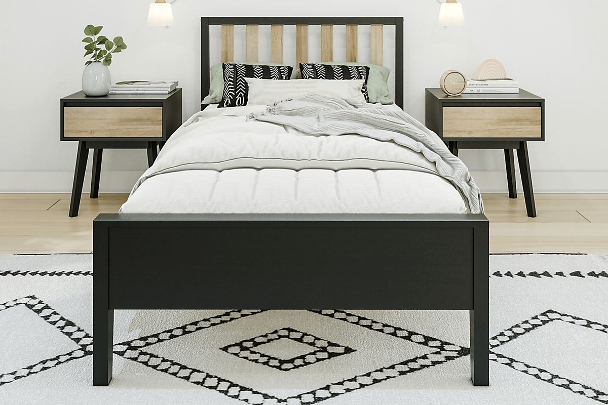 Jolana Black,natural Black,colors,light Wood Twin Bed 