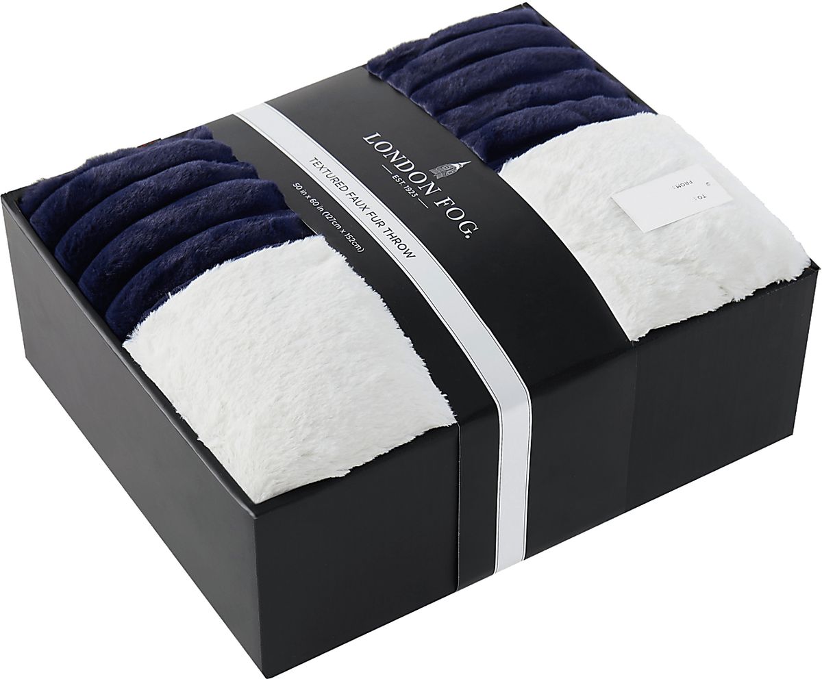 Josip Navy Blue Polyester Fabric Faux Fur Throw Rooms to Go