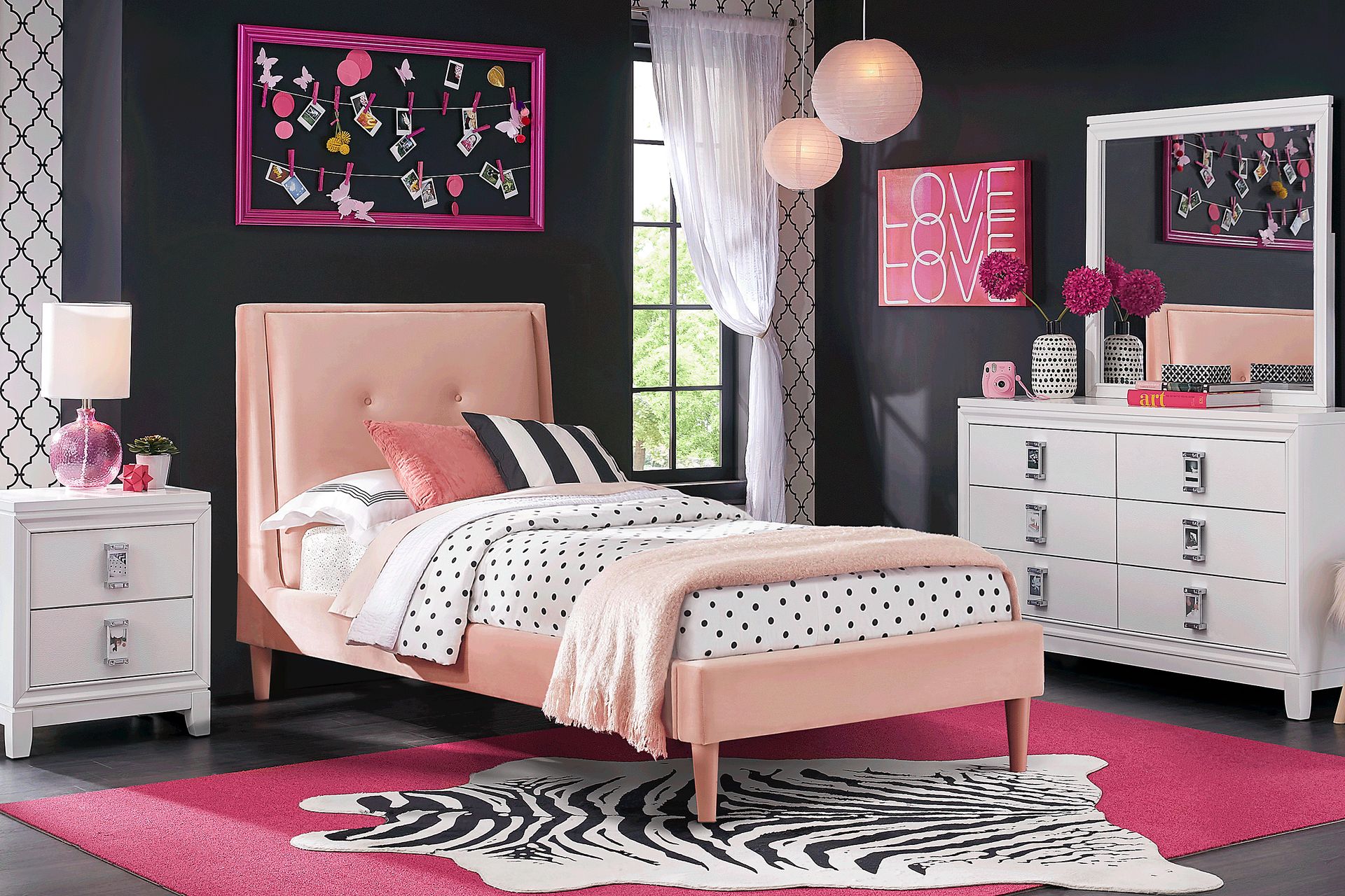 Kids Juno White 5 Pc Bedroom with Jaidyn Pink Twin Upholstered Bed - Image 1