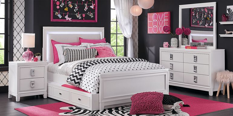 Kids Juno White 5 Pc Full Lighted Upholstered Bedroom