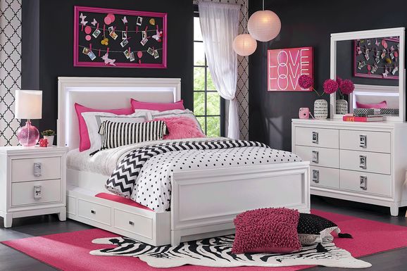 Kids Juno White 5 Pc Full Upholstered Bedroom with LED Lights