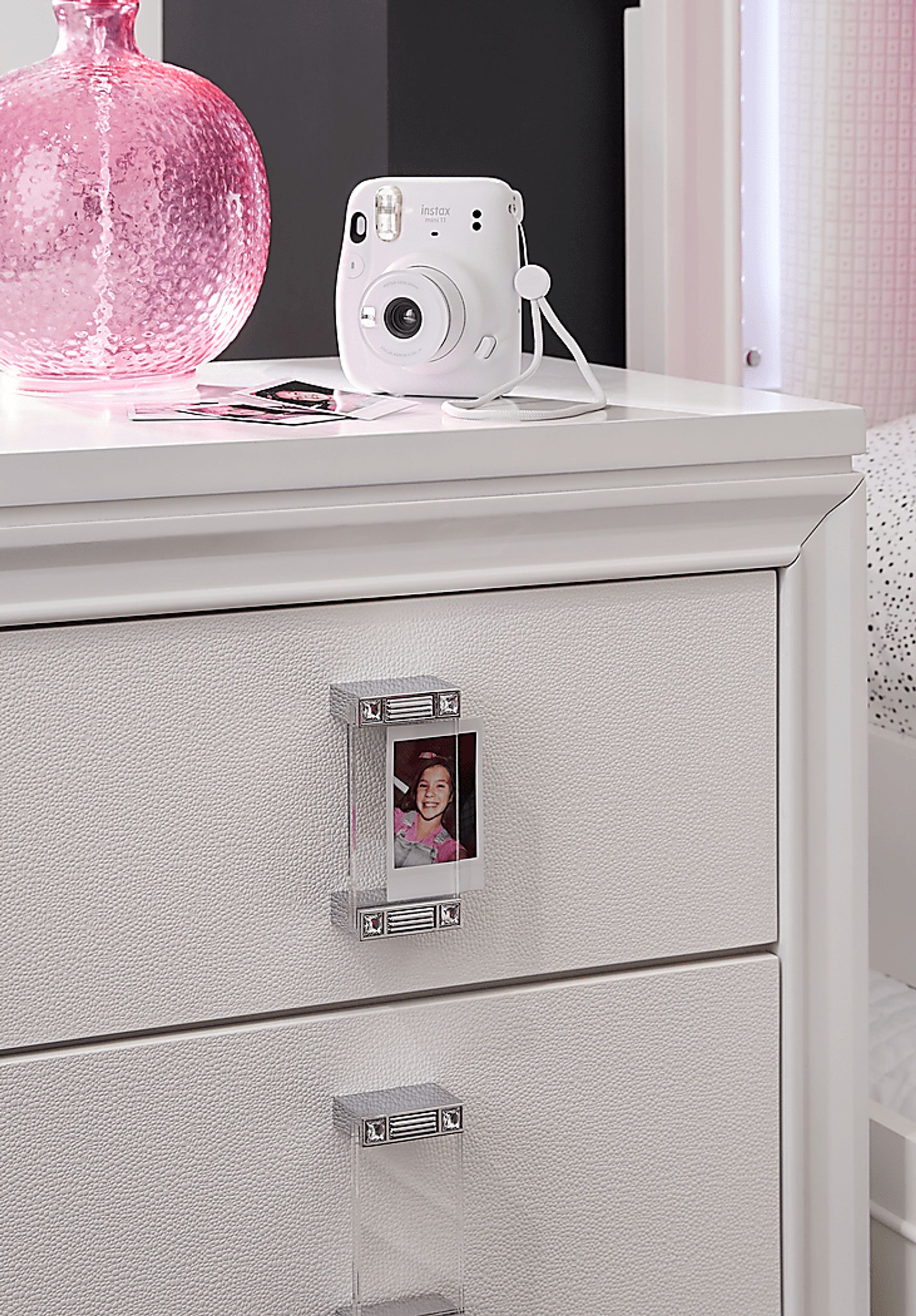 Kids Juno White 5 Pc Twin Lighted Upholstered Bedroom with Fujifilm Instax Camera - Image 3