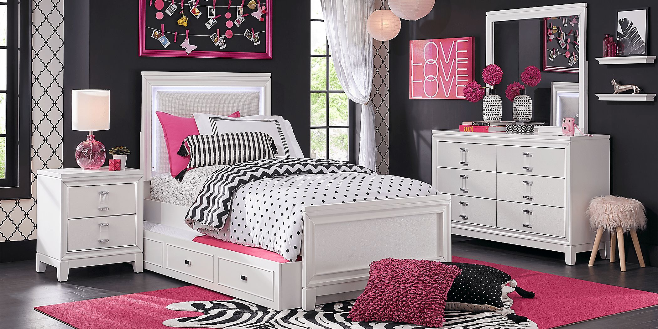Kids Juno White 5 Pc Twin Lighted Upholstered Bedroom