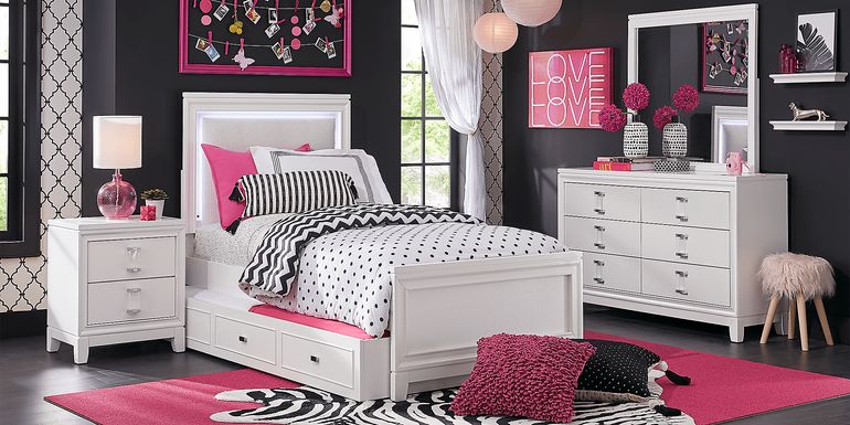 Kids Juno White 5 Pc Twin Lighted Upholstered Bedroom