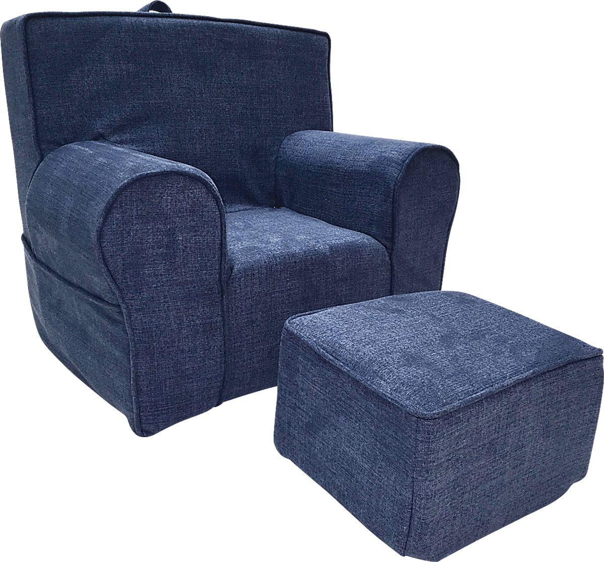 Karlotta Blue Cotton Fabric Chair And Ottoman Set Rooms to Go