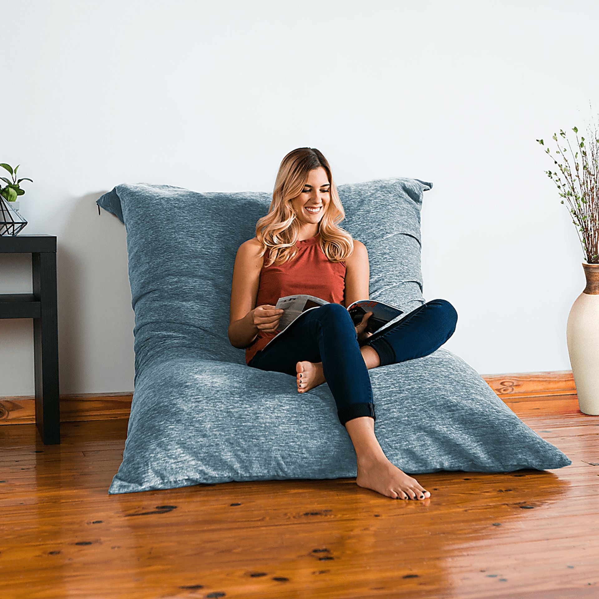 Kids Kimmy Blue Large Bean Bag Chair and Floor Pillow - Image 3