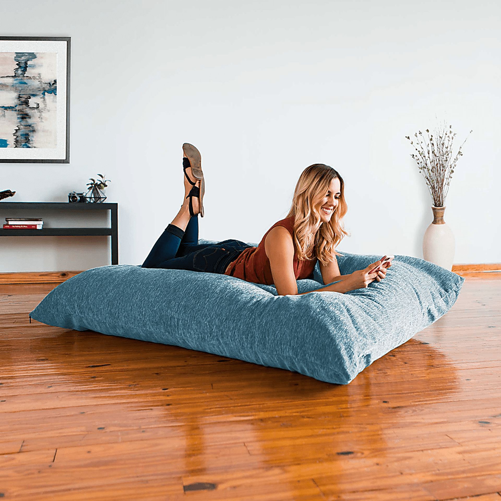 Kids Kimmy Blue Large Bean Bag Chair and Floor Pillow - Image 4