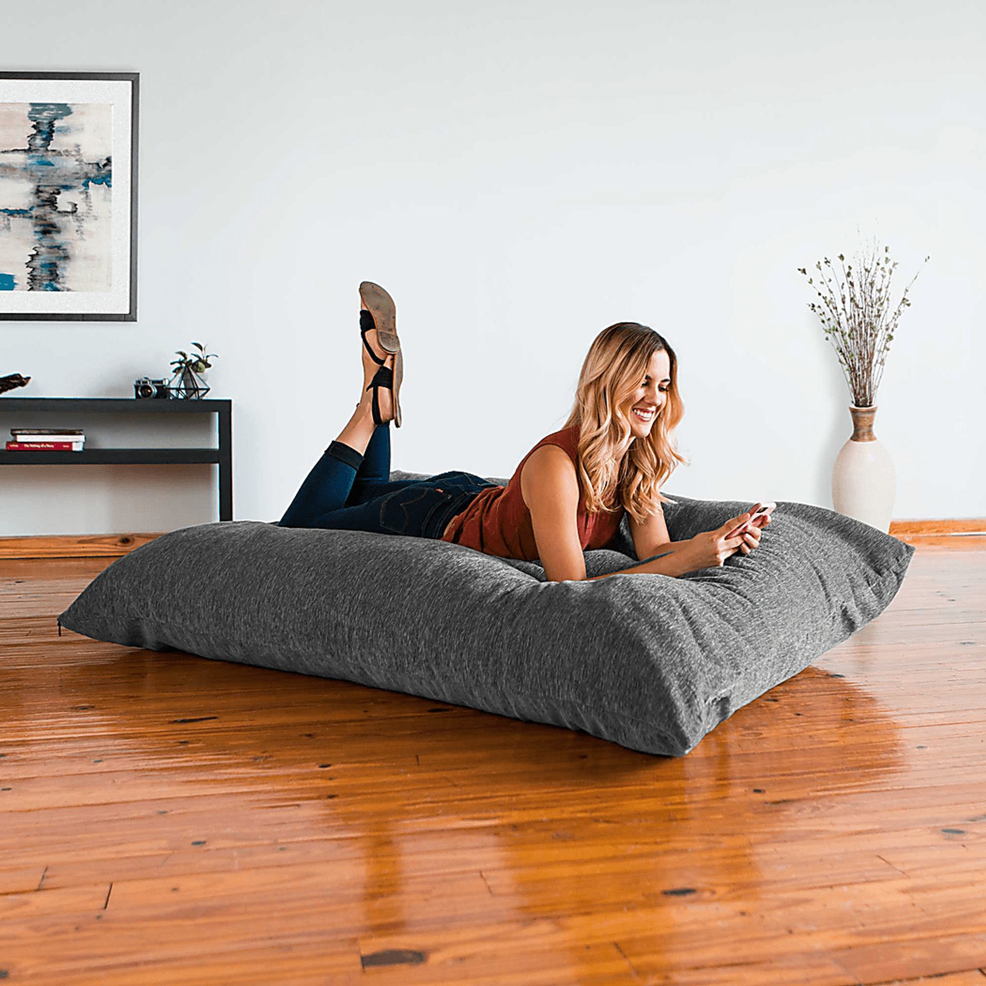 Kids Kimmy Gray Large Bean Bag Cahir and Floor Pillow - Image 5