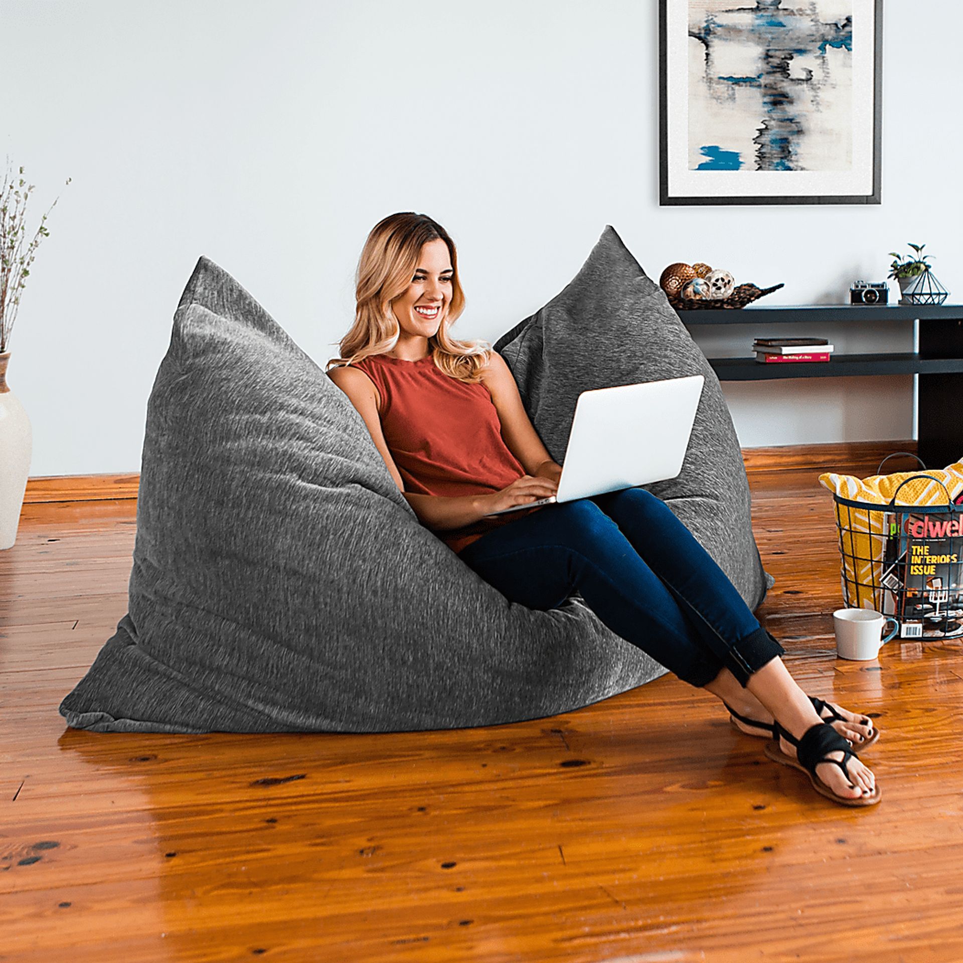 Kids Kimmy Gray Large Bean Bag Cahir and Floor Pillow - Image 7