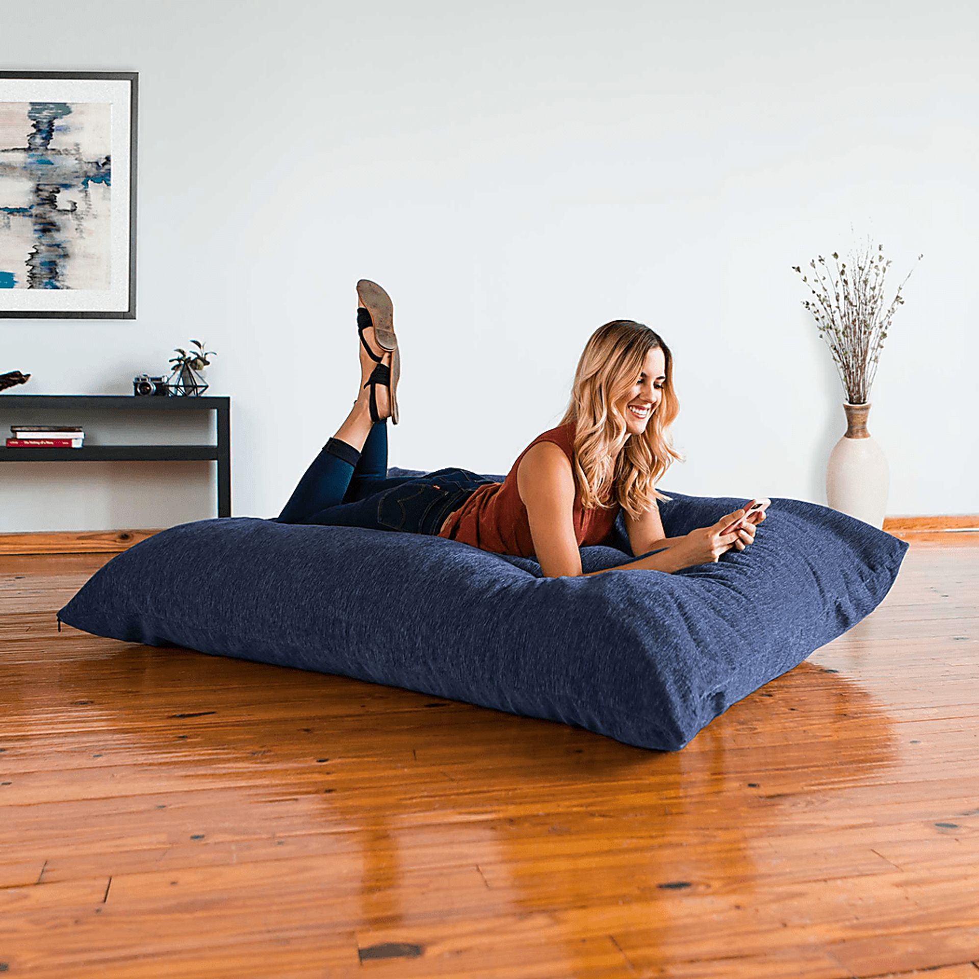 Kids Kimmy Navy Large Bean Bag Chair and Floor Pillow - Image 5