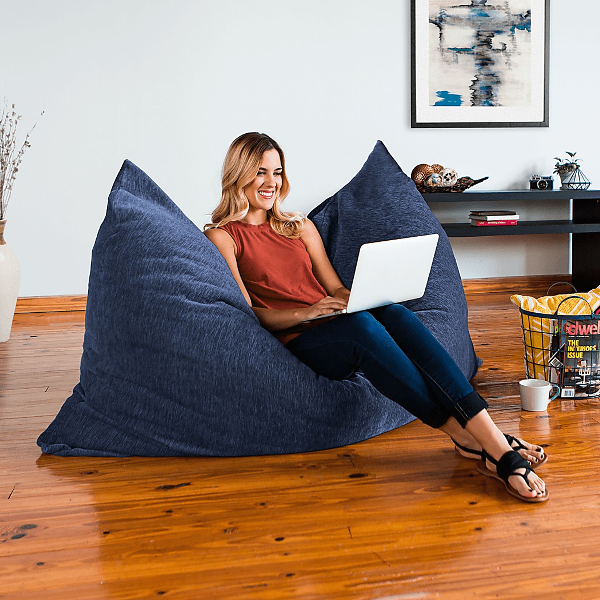 Kids Kimmy Navy Large Bean Bag Chair and Floor Pillow - Image 7