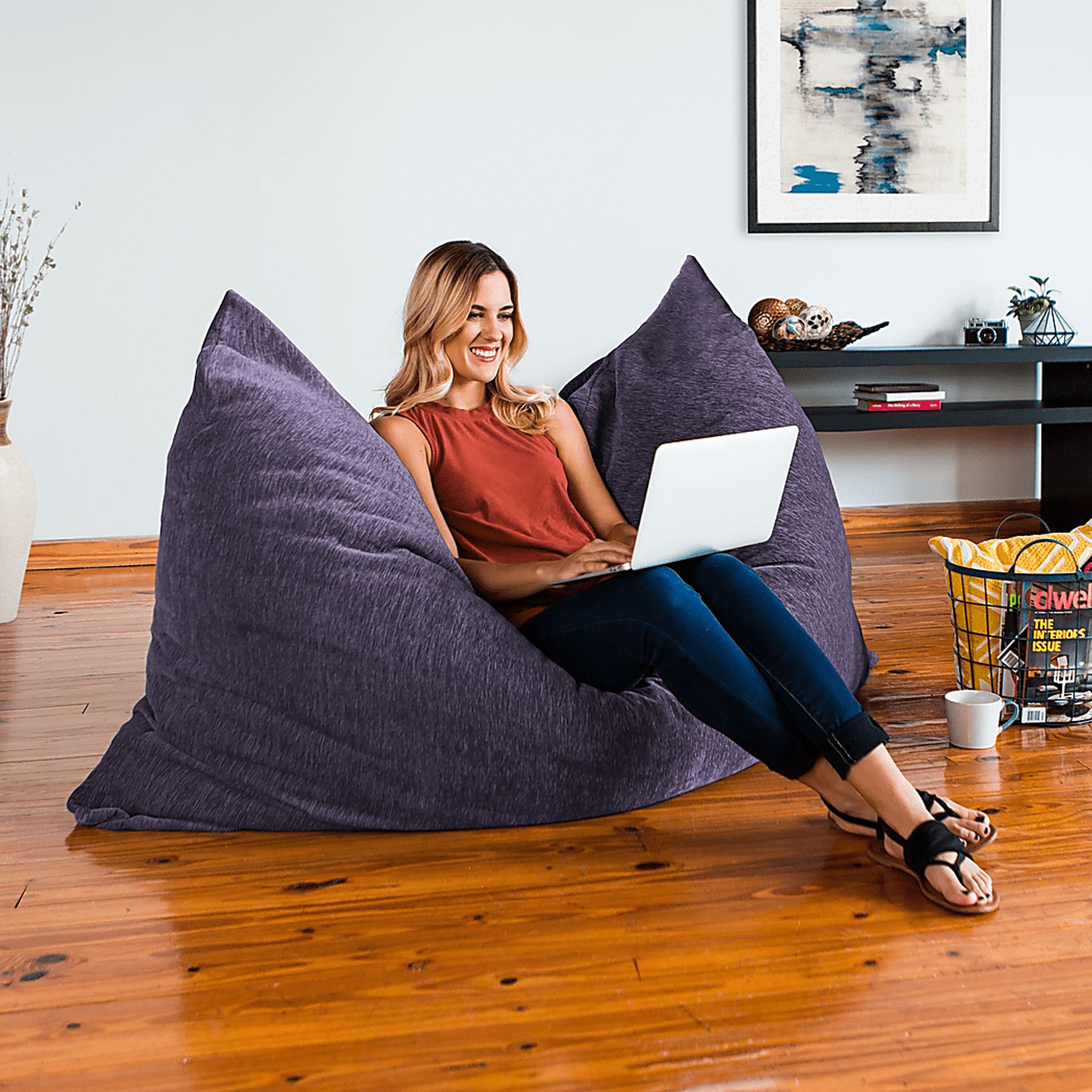 Kids Kimmy Purple Large Bean Bag Chair and Floor Pillow - Image 7
