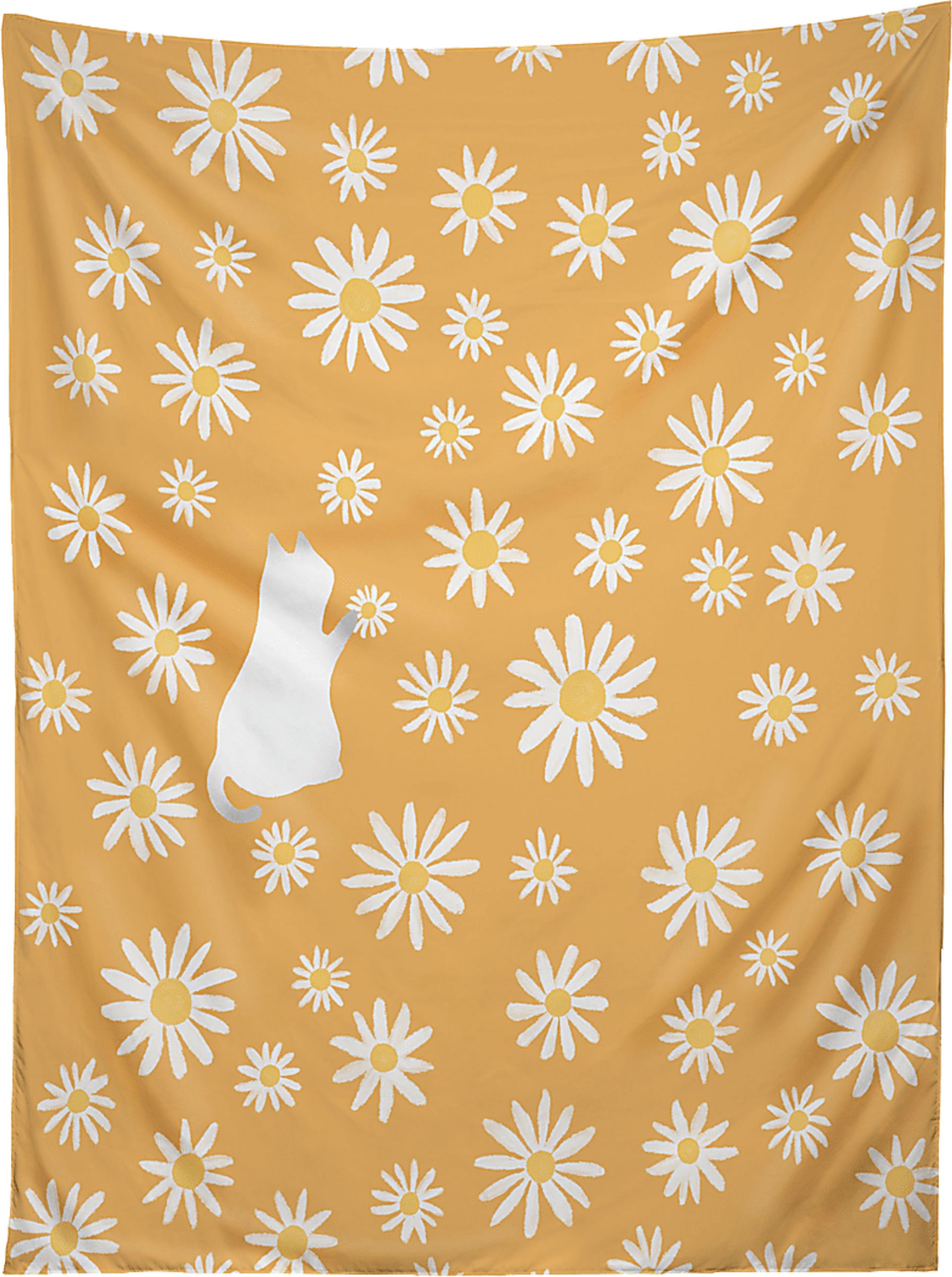 Kids Kitty And Flowers Orange Tapestry - Image 1