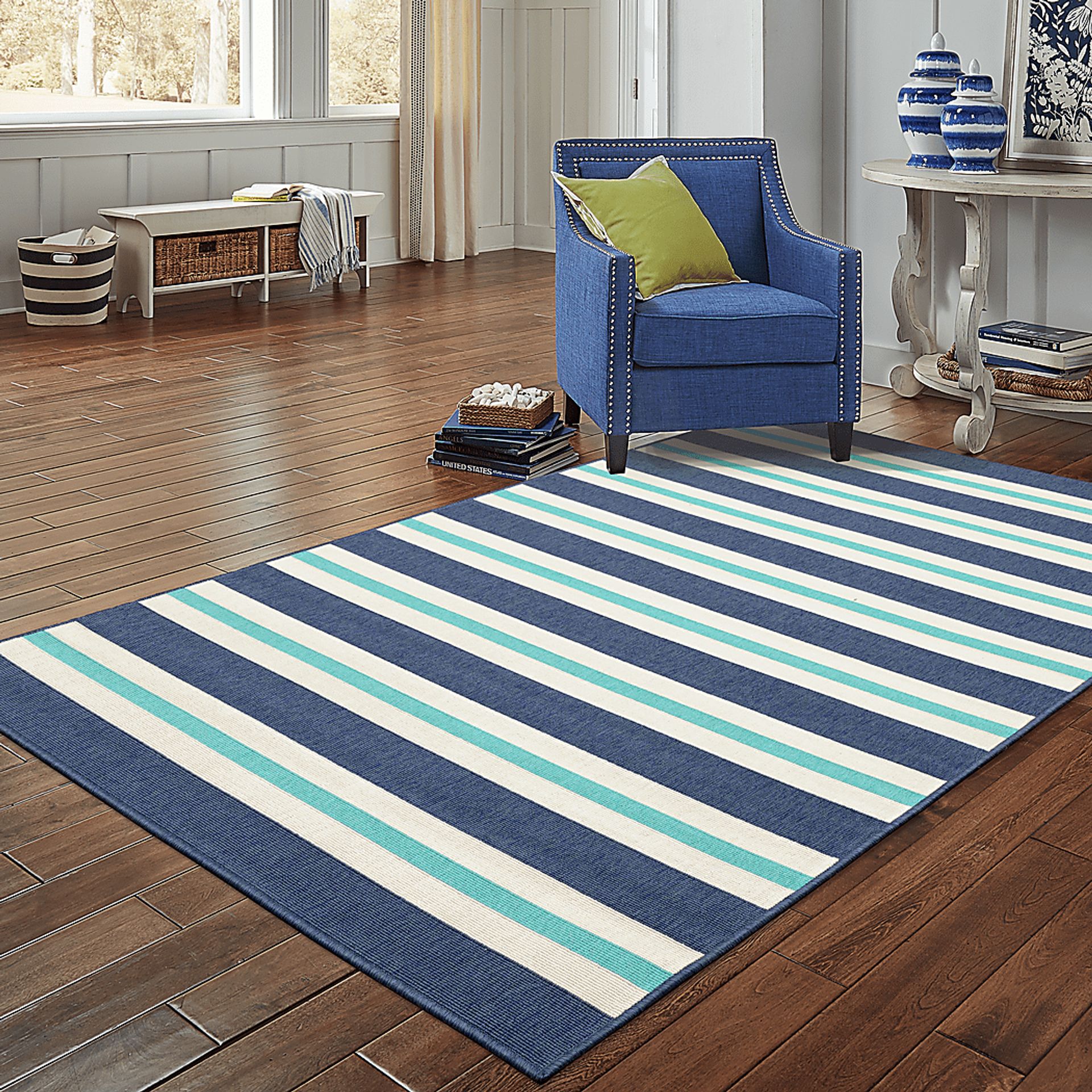 Kids Lagoon Stripe Blue 5'3 x 7'6 Rug - Image 3