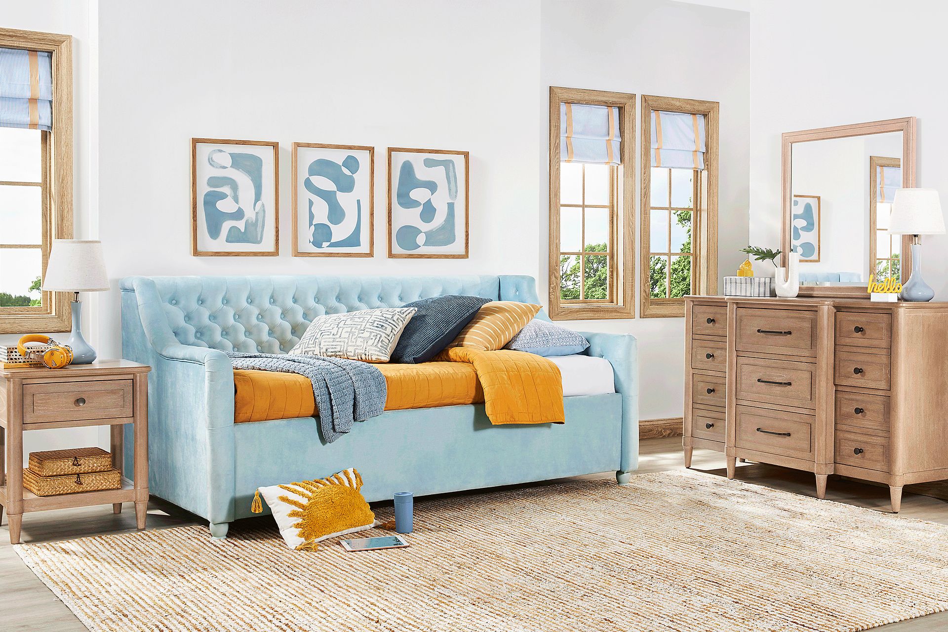 Kids Lindbrook Sand Bedroom with Alena Light Blue Twin Daybed - Image 1