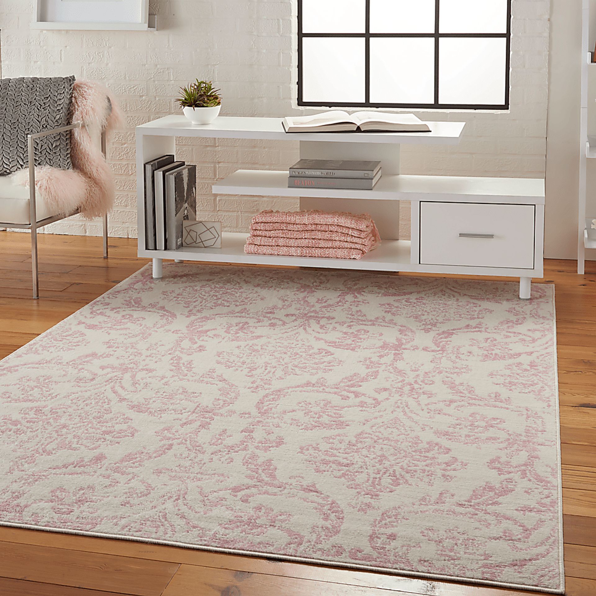 Kids Little Princess Decor Pink 5'3 X 7'3 Damask Rug - Image 2