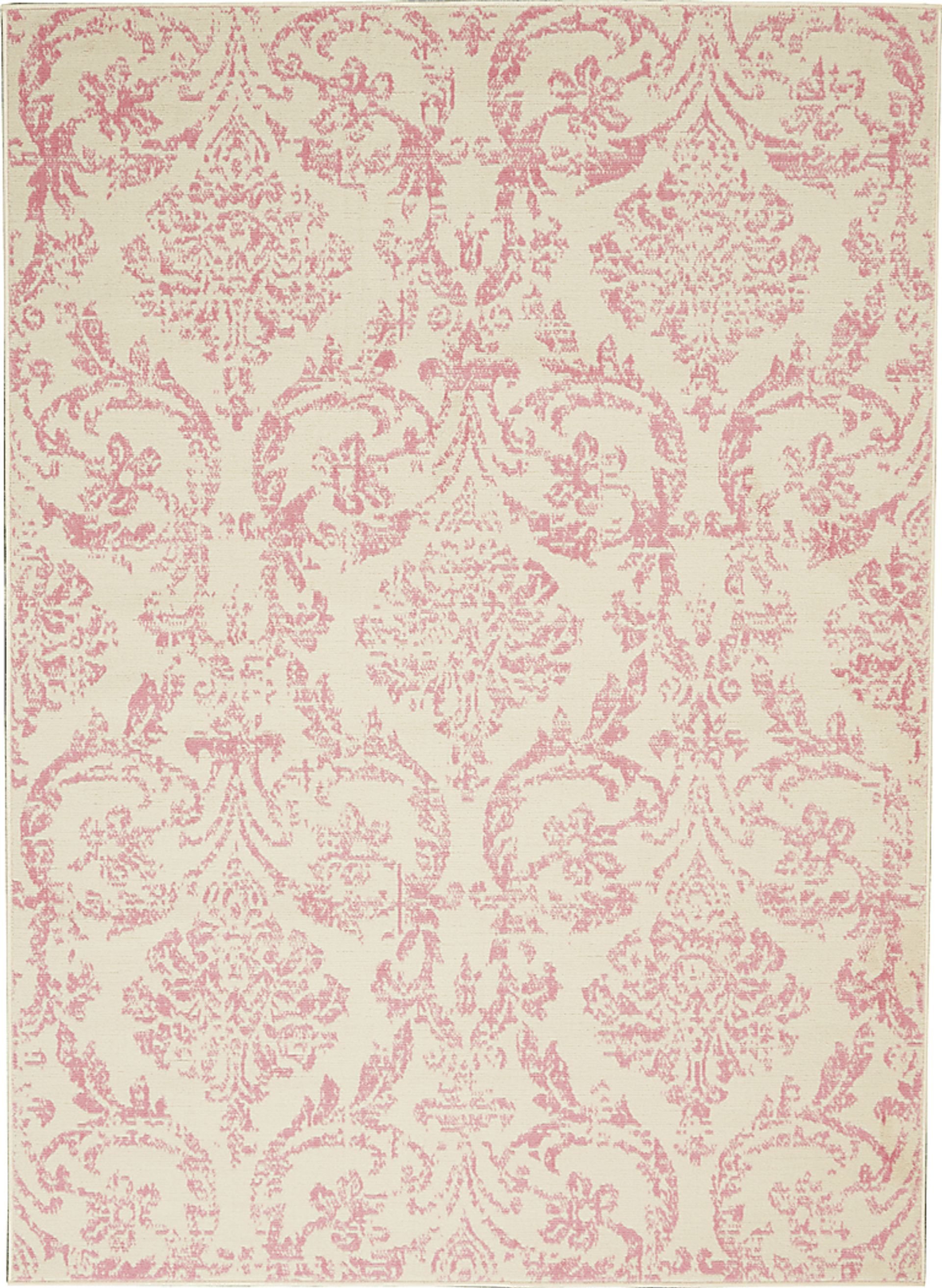 Kids Little Princess Decor Pink 5'3 X 7'3 Damask Rug - Image 1