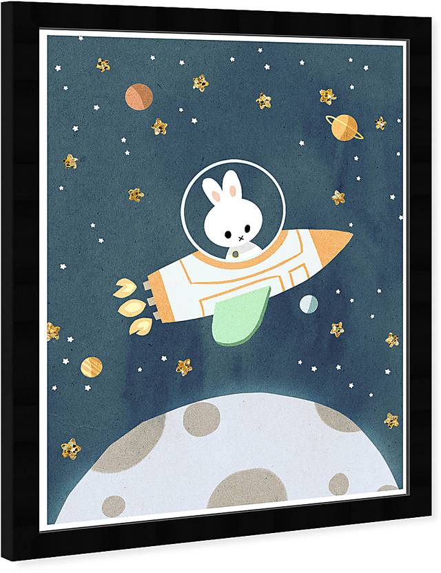 Kids Little Space Bunny Blue Wall Art - Thumbnail - Image 2