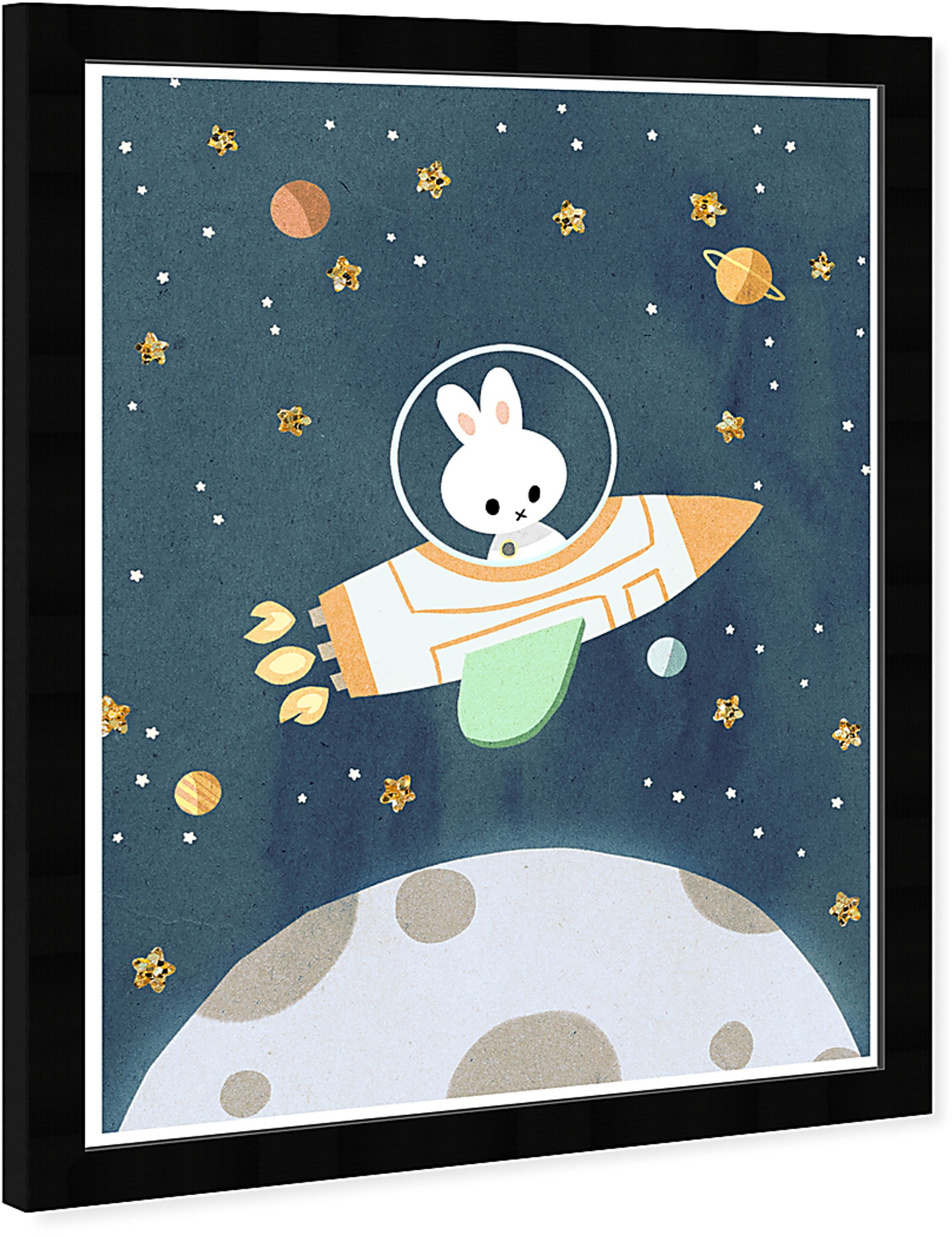 Kids Little Space Bunny Blue Wall Art - Image 2