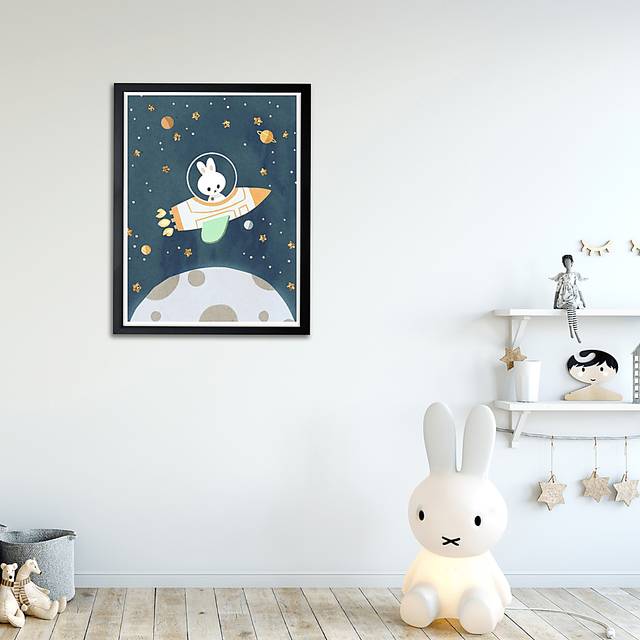 Kids Little Space Bunny Blue Wall Art - Thumbnail - Image 3