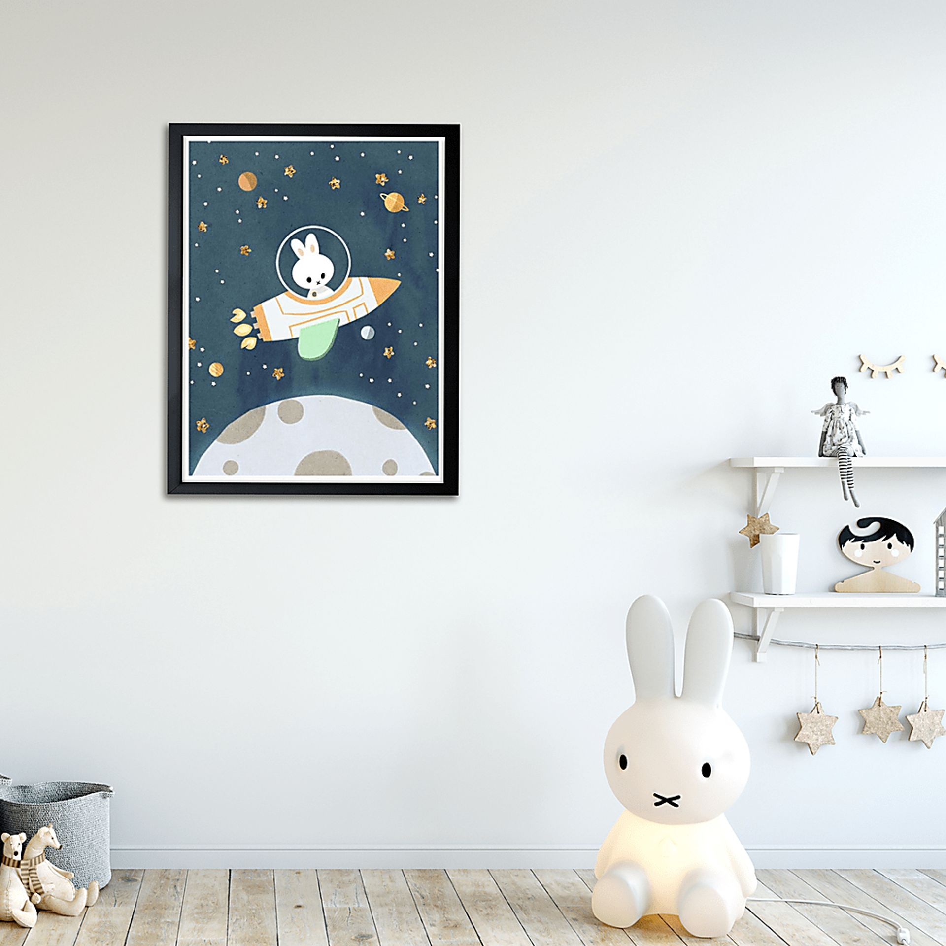 Kids Little Space Bunny Blue Wall Art - Image 3