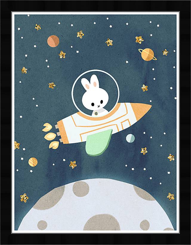 Kids Little Space Bunny Blue Wall Art - Thumbnail - Image 1