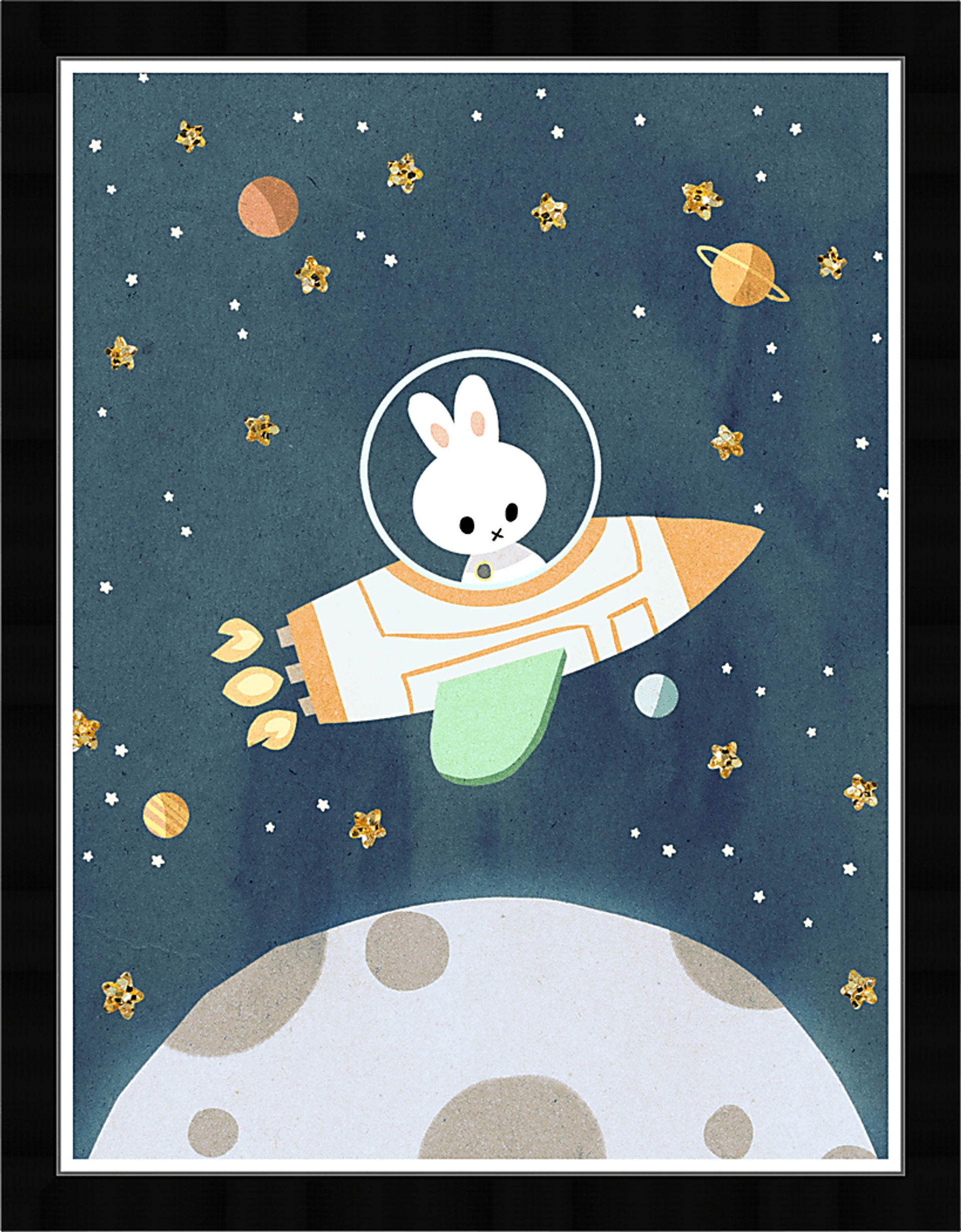 Kids Little Space Bunny Blue Wall Art - Image 1