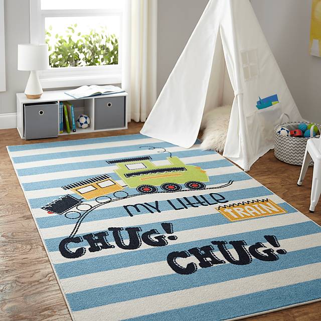 Kids Little Tracks Blue 5' x 8' Rug - Thumbnail - Image 2