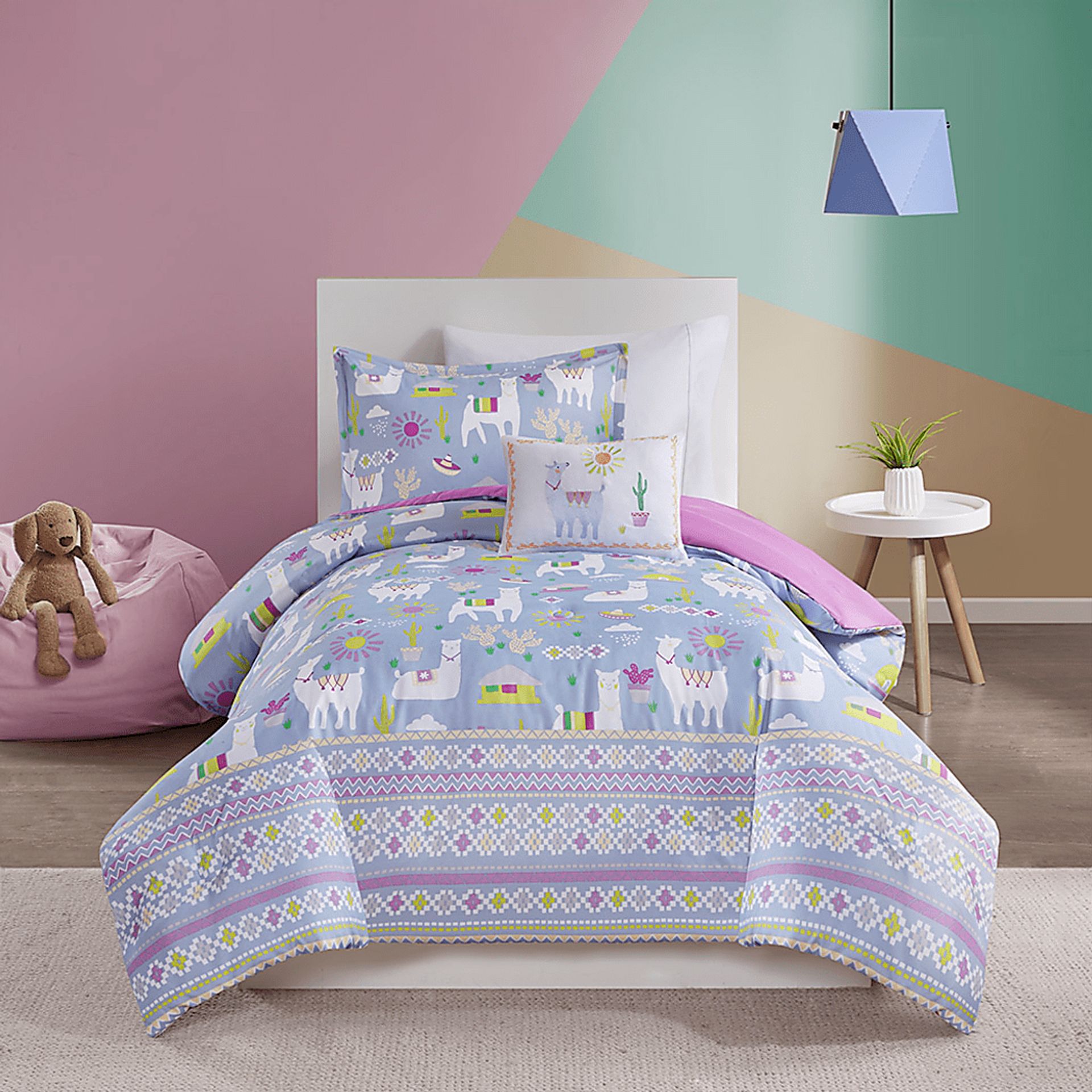 Kids Llama Picnic Lavender 3 Pc Twin Comforter Set - Image 9