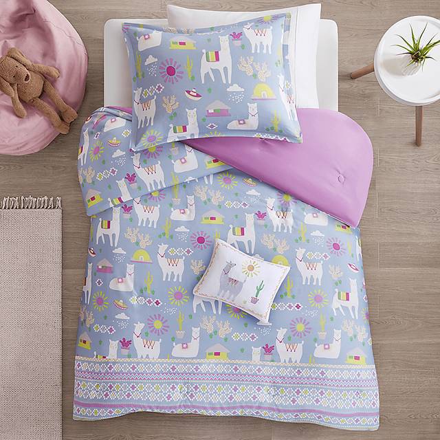 Kids Llama Picnic Lavender 3 Pc Twin Comforter Set - Thumbnail - Image 1