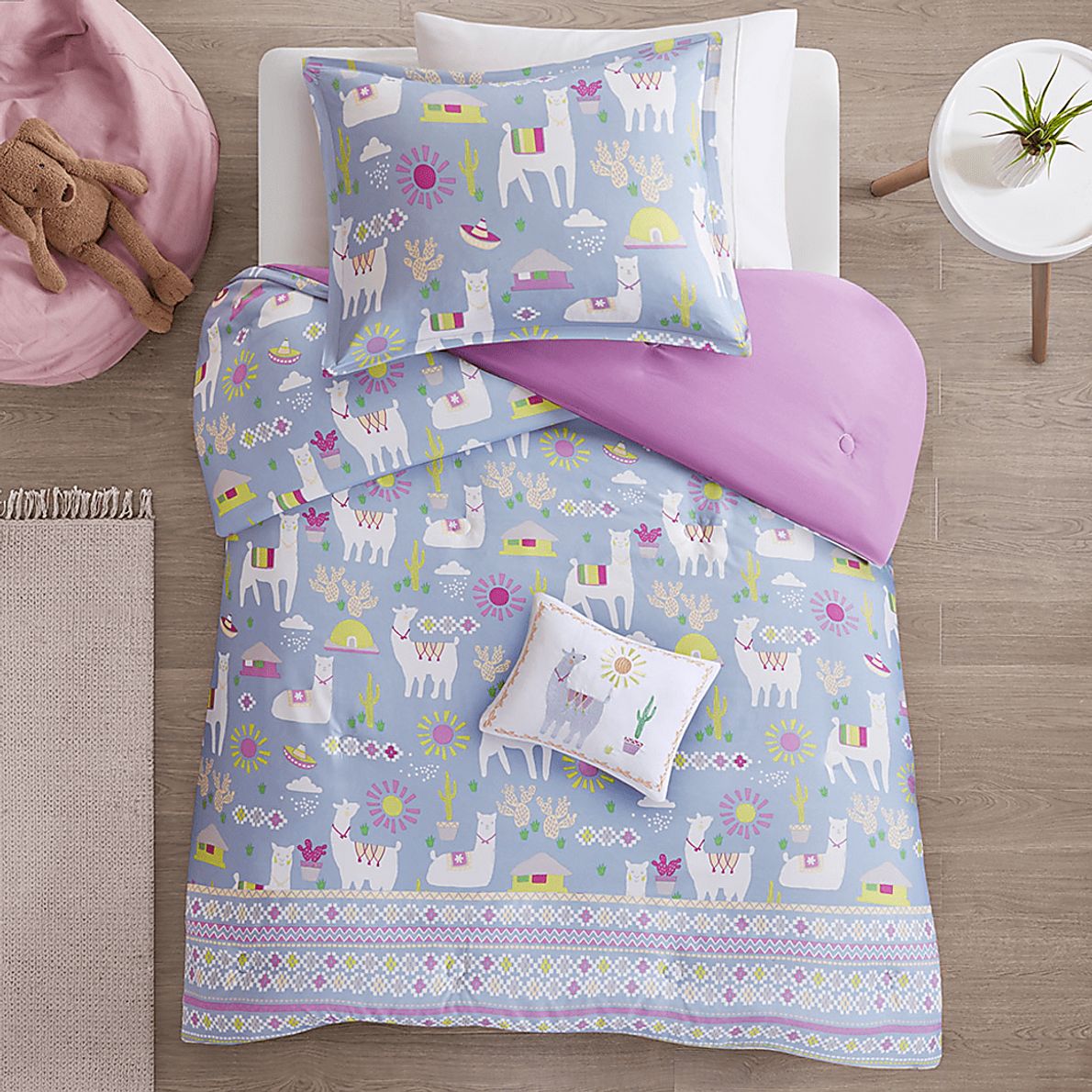 Kids Llama Picnic Lavender 4 Pc Full/Queen Comforter Set