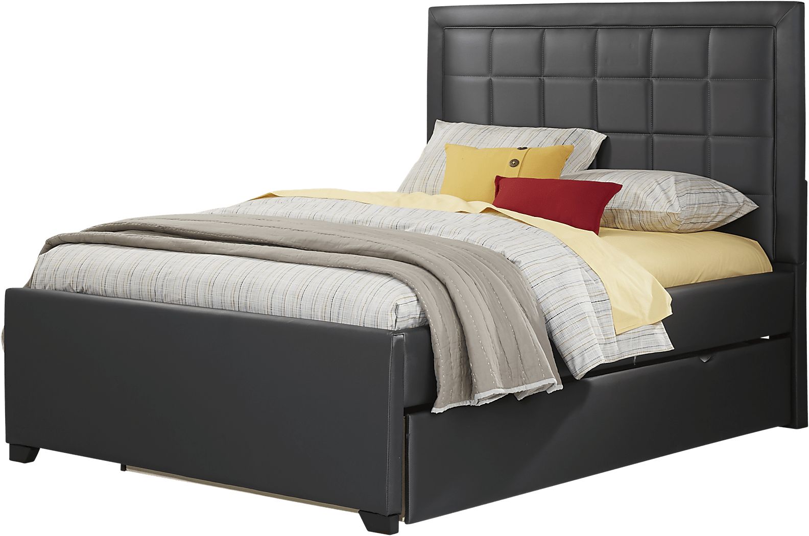 Kids Lugo Black 4 Pc Full Upholstered Bed with Storage Trundle Rooms To Go