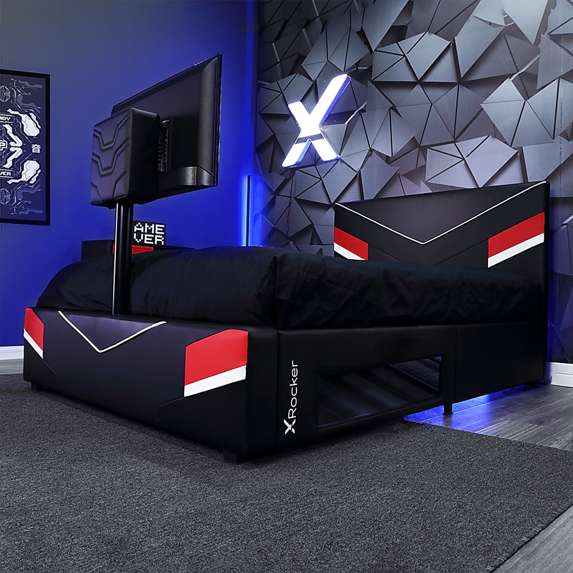 Kids Mahine II Black Full Gaming Bed with TV Mount - Image 2