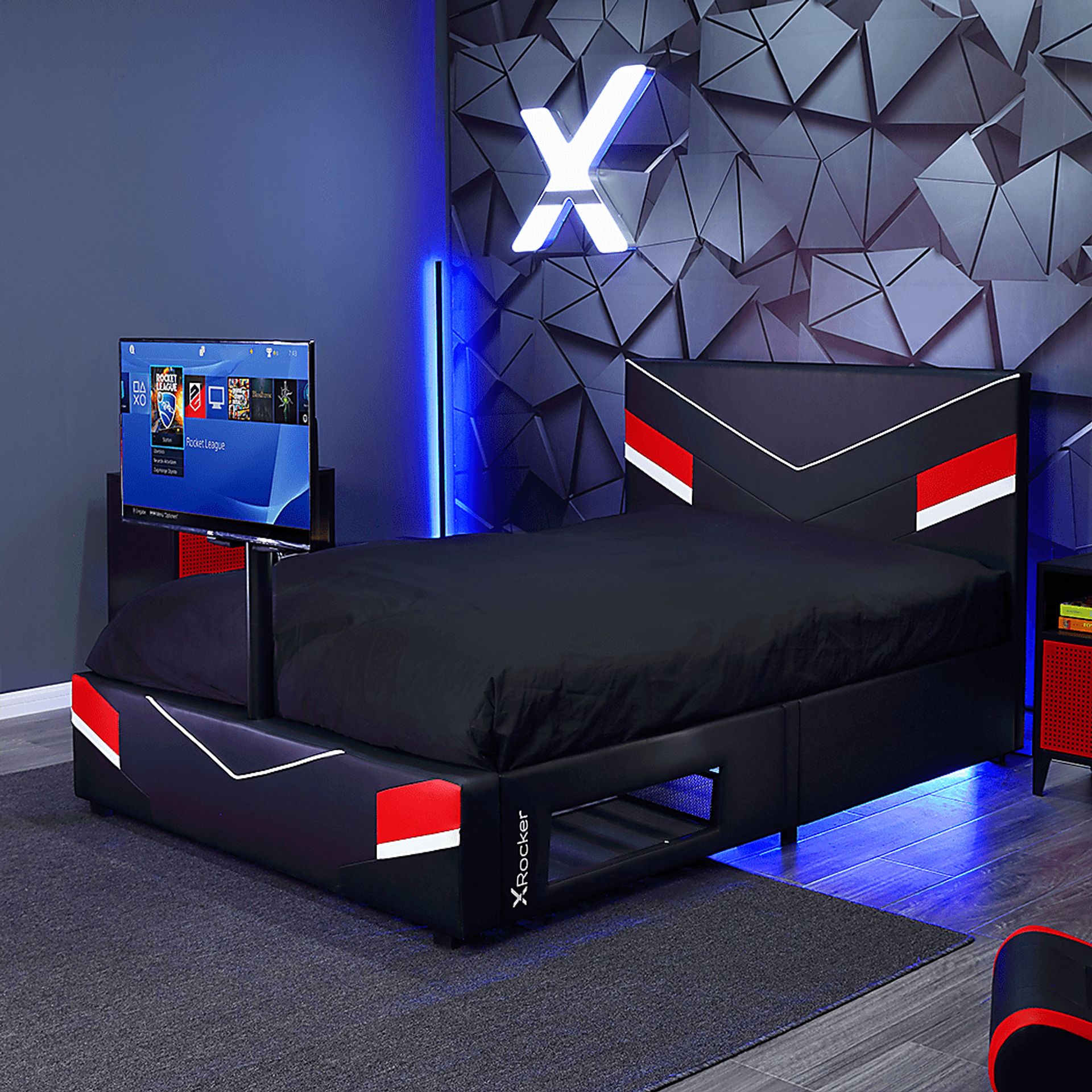 Kids Mahine II Black Full Gaming Bed with TV Mount - Image 3