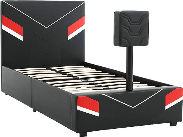 Kids Mahine II Black Twin Gaming Bed with TV Mount - Thumbnail - Image 1
